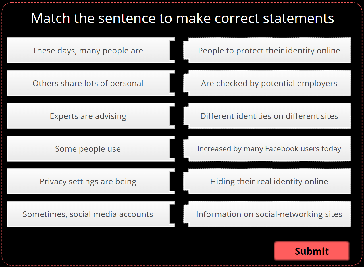 Interactive: Reading Practice, Match the correct two parts of the sentences